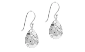 Italian Made 925 Sterling Silver Teardrop Hammered Drop Dangle Hook Earrings - Picture 1 of 2