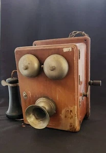Selten Japanisch Antik Magneto Telefon Handkurbel Telefon Holz Meiji 1800's - Photo 1/12
