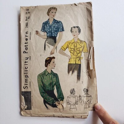 Blusa 1930s 1940s Vintage Simplicity 2463 com babado padrão de blusa - Imagem 1 de 2