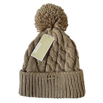 Gorro Michael Kors tejido con cable puños con pompón camel talla única nuevo con etiquetas $48 Foto 1 de 4