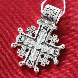 Orthodoxe Taufe Jerusalem Gebet Kreuz Christlicher Körper Halskette. Silber 925 NEU - Bild 1 von 2