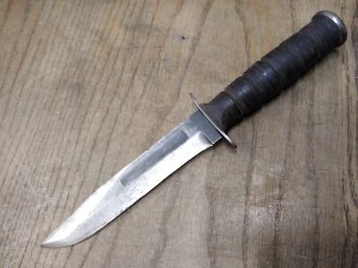 Vtg Camillus USMC WW2 Fixed Blade Combat Knife 12" Leather Wrapped Handle - Image 1 of 4