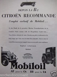 PUBLICITÉ 1932 DEPUIS LA B2 CITROËN RECOMMANDE MOBILOIL - ADVERTISING - Imagen 1 de 1