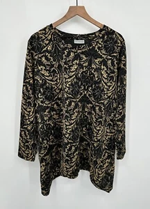 Catherines Heirloom Two-Point Tunic Women 1X Black Gold Long Sleeve Jeweled - Foto 1 di 9