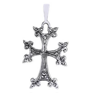 Religious Interlace Trinity Cross 14K White Gold Plated Silver Pendant Necklace - Picture 1 of 6