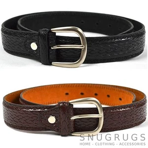 CINTURÓN DE CUERO PARA HOMBRE GRANO SERPIENTE 1,25"" NEGRO MILANO MARRÓN TODAS LAS TALLAS - Imagen 1 de 5