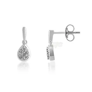$399- REAL NATURAL DIAMOND DROP DANGLE FASHION EARRING STUDS- SS/14KPL 925 - Picture 1 of 8