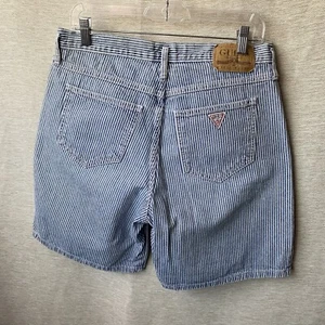Vintage Guess High Rise Button Fly Stripes Jean Shorts Women’s Waist 31" - Picture 1 of 7