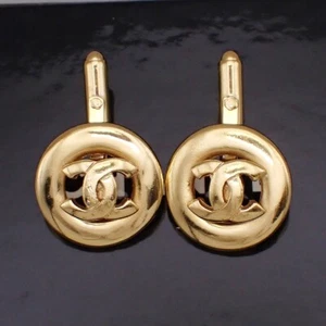 CHANEL CC Logo Round Cufflinks Gold-Plated GHW Accessory 62RL074 - Picture 1 of 11