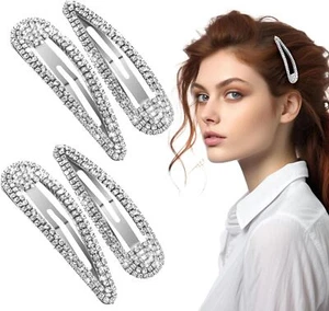 4 Pack Silver Rhinestone Hair Clips, 3.1" Bling Snap Duckbill Barrettes - Picture 1 of 6