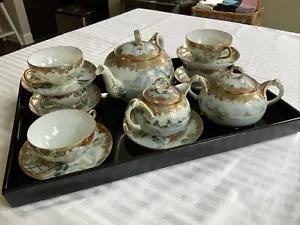 Antique Hand Painted Nippon China, 17 Pc Tea Set - Teapot, Creamer, Sugar, 5 C/S - Picture 1 of 12