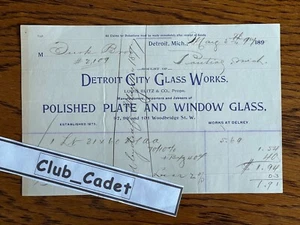1897 BILLHEAD Detroit City Glass Works ~ piatto lucido e vetro finestra Turk Bros - Foto 1 di 1
