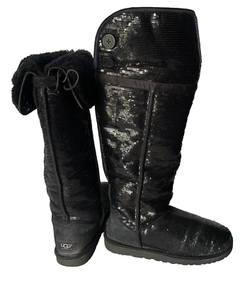 Botas UGG AUSTRALIA Sobre la Rodilla Bailey Brillantes Lentejuelas Negras EE. UU. 9 Foto 1 de 4