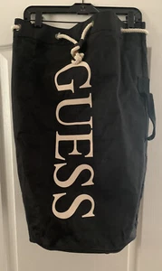 Vintage Guess Logo~Black Canvas Drawstring Duffel Bag~Handle & Shoulder Strap - Picture 1 of 12