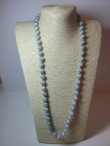 Vintage Light Blue Silk Thread Hand Wrapped Gold Tone Beaded Necklace Jewelry - Picture 1 of 7