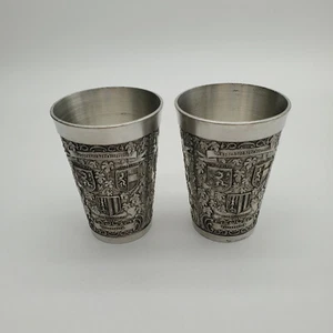 2 Vintage German Zinn Becker Embossed Pewter Cups - Picture 1 of 7