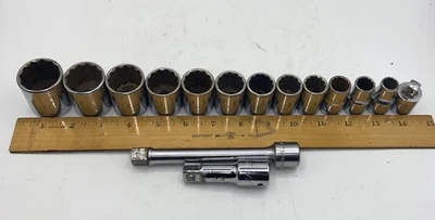 CRAFTSMAN-V- Series 1/2 Drive 12 Point Sockets  *Lot Of 13* With (2) Extensions - Image 1 of 4