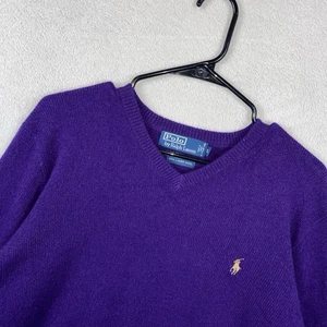 Vintage Polo Ralph Lauren Lambswool V-neck Sweater Men’s XL Purple Pullover Soft - Picture 1 of 6