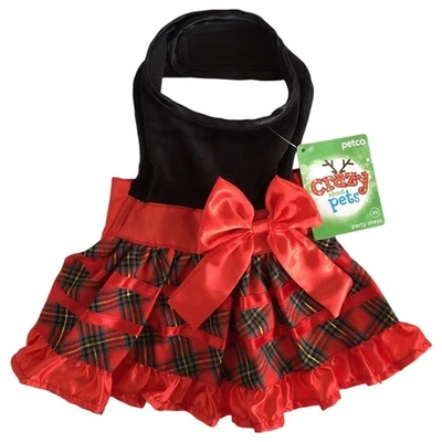 Petco Plaid Holiday Dog Dress Velvet Christmas Party Red Black Size XS - Image 1 of 4
