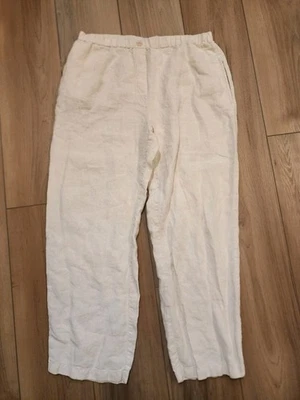 New York & Company 100% Linen Pants Womens Petite Medium White Elastic Waist - Image 1 of 4