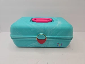 Vintage 80s Caboodles Makeup Hard Case Turquoise Teal Pink Marble Trays 2602 - Picture 1 of 10