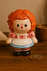 Vintage 70er 80er Raggedy Ann Keramik Münze Sparschwein - Sammlerpuppe Sparschwein - Bild 1 von 8