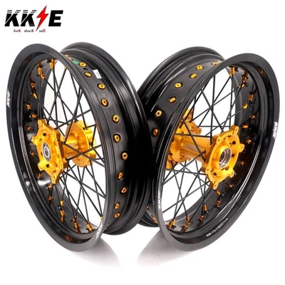 Llantas KKE 17" Supermoto para Suzuki RM125 RM250 1996-2007 CNC pezones dorados Foto 1 de 4