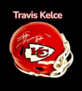 TRAVIS KELCE AUTOGRAPHED SIGNED KANSAS CITY CHIEFS FOOTBALL MINI HELMET wAP/COA - Picture 1 of 7