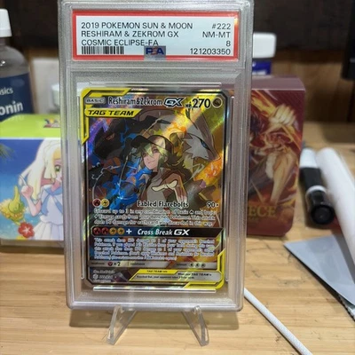 PSA 8 2019 Pokemon SM Cosmic Eclipse Reshiram Zekrom Tag Team GX 222/236 - Image 1 of 2