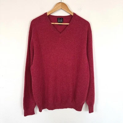 Jos A Bank Cashmere Sweater Mens L  Red V-Neck Classic Timeless Holidays Preppy - Image 1 of 4