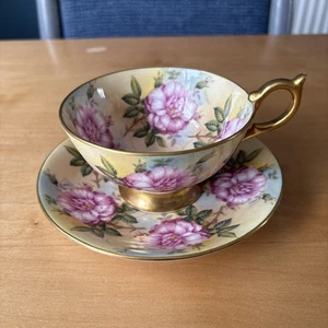 Aynsley Gold & 13 Cabbage Rose Cup & Saucer 1026 *2* - Picture 1 of 19