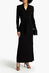 RRP €1450 DUNDAS Brant Jersey Maxi Dress IT42 US6 UK10 M Black Belted Collared - Picture 1 of 7