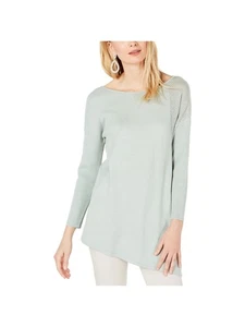 INC Womens Green Perforated Asymmetrical Hem Long Sleeve Sweater Petites PS - Picture 1 of 3
