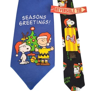 Peanuts wendbare Weihnachtskrawatte mit Charlie Brown Snoopy Urlaub Neuheit - Bild 1 von 8