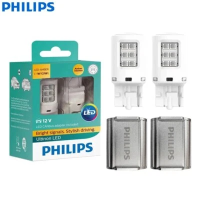 Philips Ultinon LED WY21W T20 with 2x CANbus Adapter Car Turn Signal Light Amber - Image 1 of 4