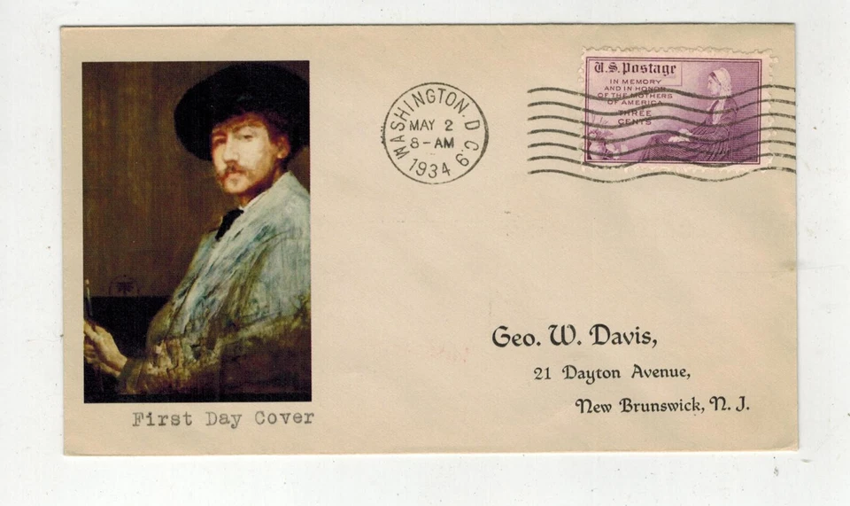 1933 SIGNED HPS ADDON FDC 737 MOTHER'S DAY ARTIST JAMES WHISTLER PORTRAIT - Image 1 of 1
