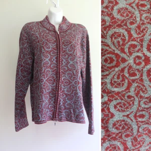 Peruvian Link Cardigan Sweater Womens L Wine Gray Alpaca Blend Florentine Zip - Picture 1 of 7