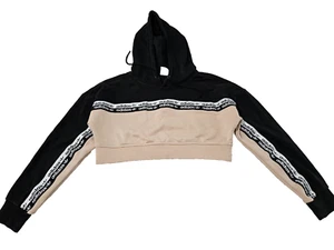 Felpa con cappuccio Adidas Originals donna beige nera logo nastro cropped taglia 32 - Foto 1 di 12