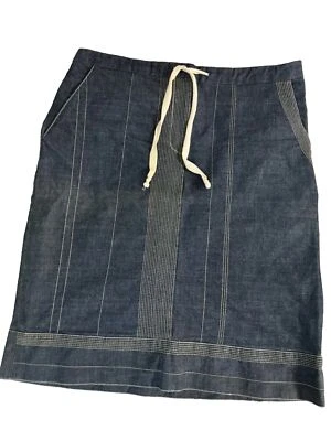 Poleci Denim Knee Length Pencil Skirt Size 12 Tie & Button (Y) Blue Denim W-34 - Image 1 of 4