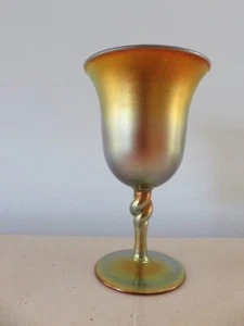 Carder Steuben Gold Aurene 2361 Twisted Stem Goblet - Signed and Numbered - Picture 1 of 5