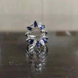 14K White Gold Plated 2Ct Marquise Lab Created Sapphire Enhancer Wrap Guard Ring - Picture 1 of 9