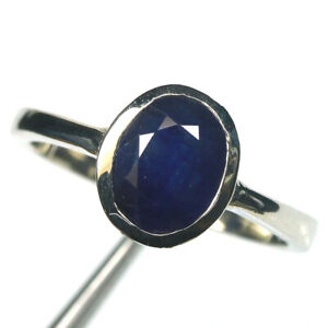 Gemstone 7 x 9 mm. Blue Sapphire Jewelry Ring 925 Silver White Gold Size 8