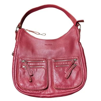 Jack Georges Bolso de Mano de Cuero Cartera Cremallera Superior Borgoña Hobo Expandible Foto 1 de 4