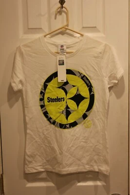 Camiseta blanca Pittsburgh Steelers con logotipo de mujer (NUEVA CON ETIQUETAS) - damas pequeña / S Foto 1 de 4