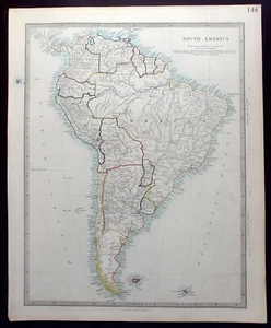SOUTH AMERICA, original antique map, SDUK c.1858 - Picture 1 of 5