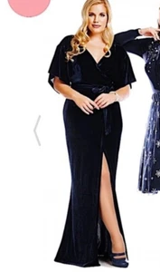 NWT ModCloth Collectif Keiko Velvet Maxi Dress Womens 22 Slit Blue Witchy Plus - Picture 1 of 11