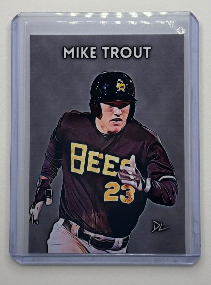 Tarjeta coleccionable Mike Trout edición limitada firmada por artista Salt Lake Bees 6/10 Foto 1 de 2