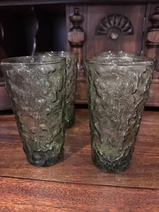 Set of 4 Vintage Anchor Hocking Lido Milano Avocado Green Crinkle 5 1/2" Tumbler - Picture 1 of 7