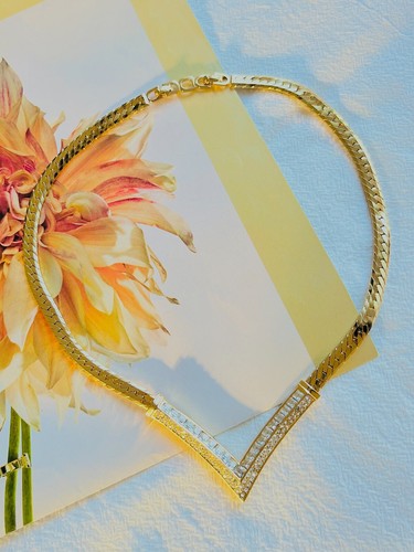 Collana Christian Dior vintage anni 80 grande triangolo cristalli quadrati pendente