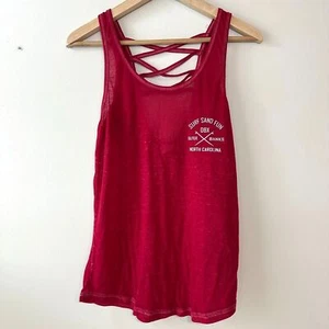 Camiseta sin mangas Outer Banks OBX Exist espalda cruzada para mujer roja talla mediana M - Imagen 1 de 6